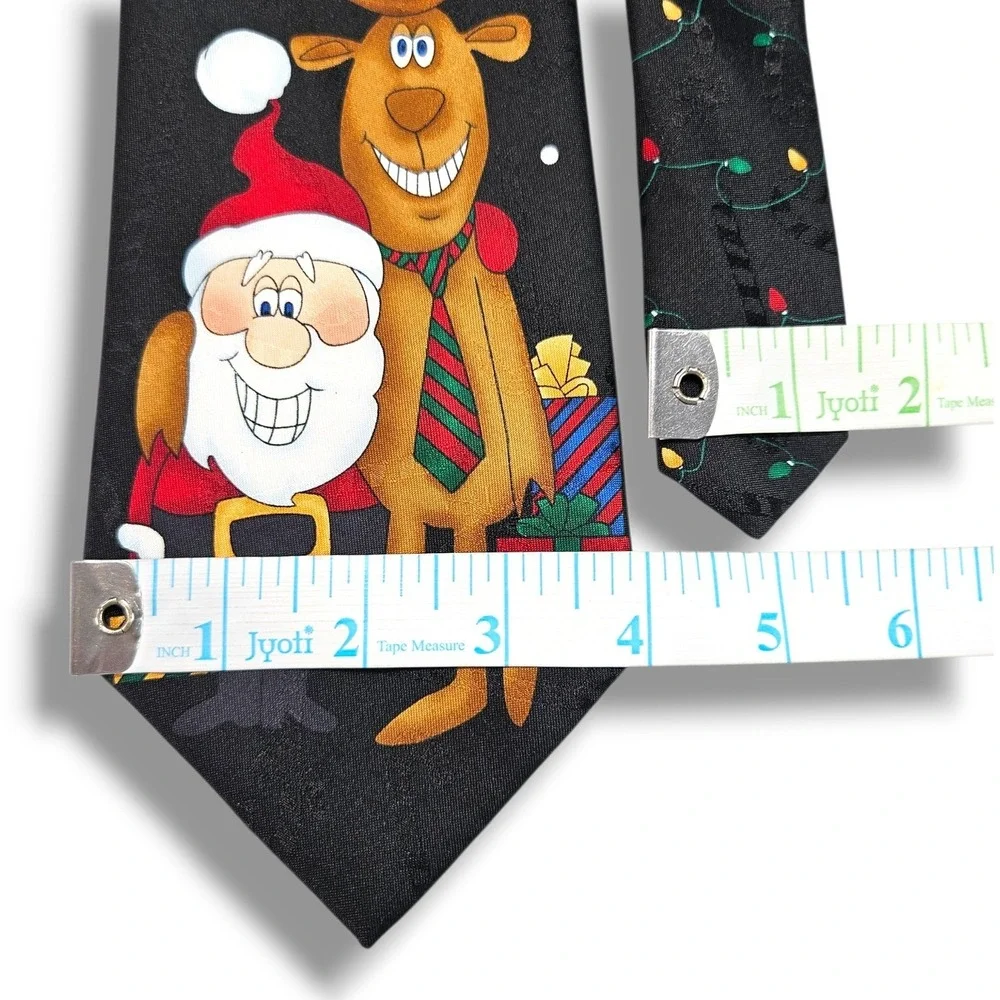 Hallmark Silk‎ Necktie Christmas Jacquard Santa Reindeer Lights Black OS